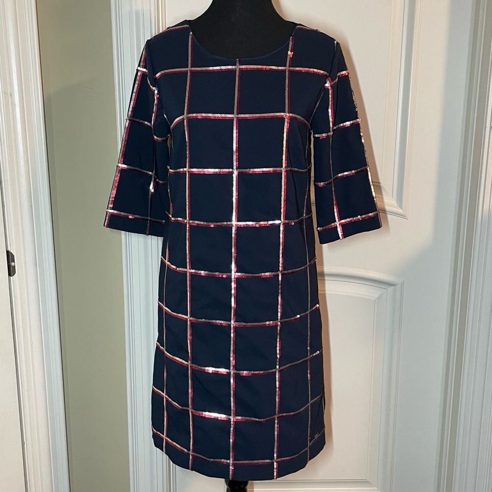 NWT Tommy Hilfiger Navy Blue Dress with Red and Silver Sequins